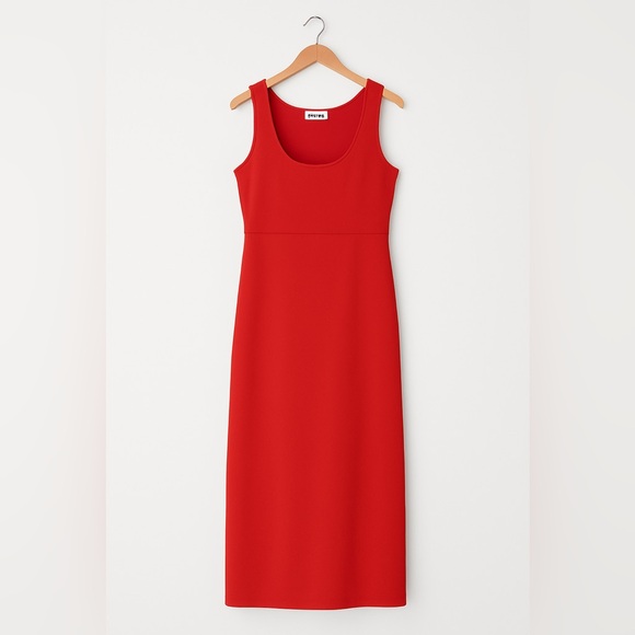 OPEN EDIT Women's Scoop Neck Midi Dress Sleeveless Size L- Red Grenadine , NW - Picture 1 of 3